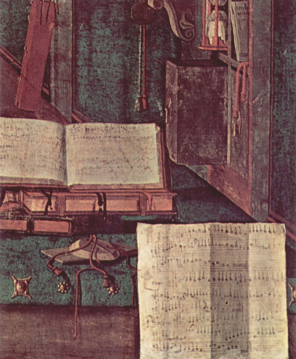 Vittore Carpaccio: Gemldezyklus der  Kapelle der Scuola di San Giorgio degli Schiavoni, Szene: Vision des Hl. Augustinus, Detail