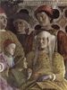 Andrea Mantegna: Freskenzyklus in der Camera degli Sposi im Palazzo Duccale in Mantua, Szene: Der Hof der Gonzaga, Detail: Barbara von Brandenburg, Gattin des Herzogs, ihre Kinder Ludovicio und Paola, Rudolfo und ein 