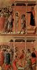 Duccio di Buoninsegna: Maestà, Altarretabel des Sieneser Doms, Rückseite, Hauptregister mit Szenen zu Christi Passion, Szenen: Geißelung und Dornenkrönung