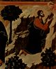 Duccio di Buoninsegna: Maestà, Altarretabel des Sieneser Doms, Rückseite, Hauptregister mit Szenen zu Christi Passion, Szenen: Judaskuss und Gebet auf dem Ölberg, Detail: Betender Christus und Engel mit Kelch