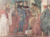 Filippino Lippi: Freskenzyklus der Brancacci-Kapelle in Santa Maria del Carmine in Florenz, Szene: Hl. Petrus und Hl Paulus im Disput mit dem Magier Simon vor Nero