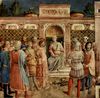 Fra Angelico: Freskenzyklus zum Leben der Heiligen Stephan und Laurentius, Szene: Hl. Laurentius vor dem Gericht des Kaisers Valerian, der ihn auf einem Feuerrost zu Tode martern läßt