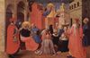 Fra Angelico: Tabernakel der Flachsweber-Zunft von Florenz, linke Predellatafel, Szene: Predigt des Hl. Petrus in Anwesenheit des Hl. Markus