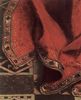Jan van Eyck: Madonna des Kanzlers Nicholas Rolin, Detail: Gewand der Maria mit Inschrift