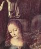 Leonardo da Vinci: Madonna in der Felsengrotte, Szene: Maria mit Christuskind, Johannes dem Täufer als Kind und einem Engel, Detail: Kopf der Madonna