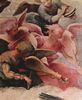 Lorenzo Lotto: Thronende Madonna, Engel und Heilige, links: Hl. Katharina von Alexandrien, Hl. Augustinus, rechts: Hl. Sebastian, Hl. Antonius Abbate, Detail: Musizierende Engel