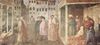 Masolino: Freskenzyklus der Brancacci-Kapelle in Santa Maria del Carmine in Florenz, Szenen aus dem Leben Petri, Szene: Heilung eines Lahmen durch Petrus und Johannes und Auferstehung der Tabitha, von Masaccio: