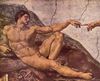 Michelangelo Buonarroti: Deckenfresko zur Schpfungsgeschichte in der Sixtinischen Kapelle, Hauptszene: Der Schpfergott erschafft Adam, Detail: Adam