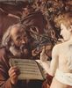 Michelangelo Caravaggio: Die Ruhe auf der Flucht nach Ägypten, Detail: Josef und der musizierende Engel