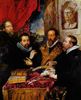 Peter Paul Rubens: Vier Philosophen, Szene von links: Rubens, sein Bruder Philipp, der Gelehrte Lipsius und dessen Schüler Jan van der Wouwere