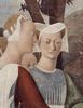 Piero della Francesca: Freskenzyklus der Legende vom Heiligen Kreuz im Chor von San Francesco in Arezzo, Szene: Besuch der Knigin von Saba bei Salomo, Detail: Damen aus dem Gefolge der Knigin