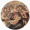 Sandro Botticelli: Madonna della Melagrana, Szene: Maria mit Christuskind und sechs Engeln, Tondo