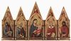 Simone Martini: Altarretabel von Boston, Maestetàs mit segnendem Erlöser sowie Heiligen und Engeln im Giebelfeld