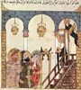 Syrischer Maler um 1300: Maqâmât (Versammlungen) des al-Harîrî, Szene: Abû Zayd predigt in der Morschee von Samarkand (28. Maqâmât)